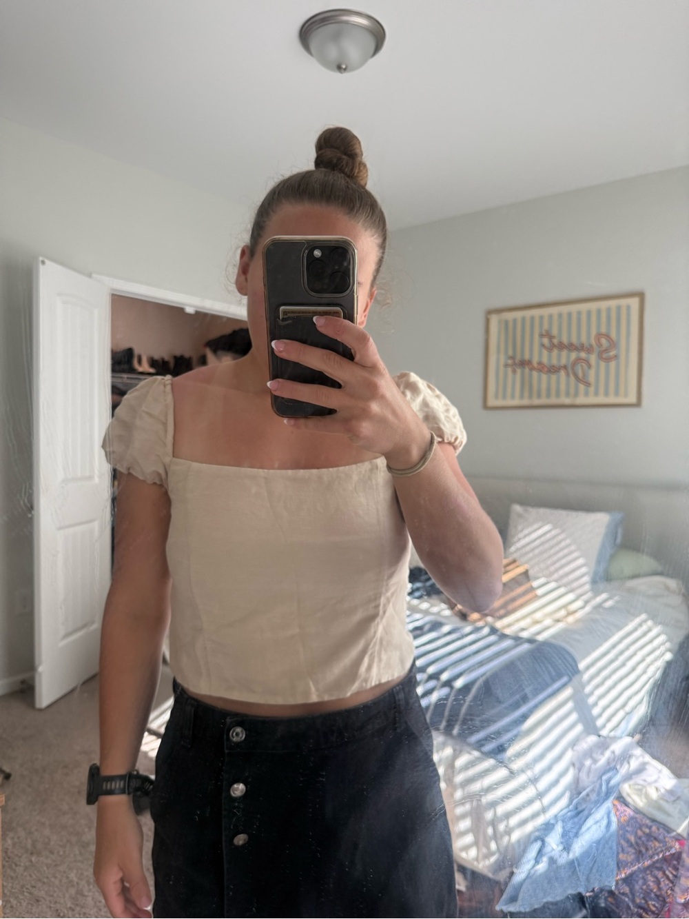 J. Crew Cream Puff-Sleeve Square-Neck Crop Top